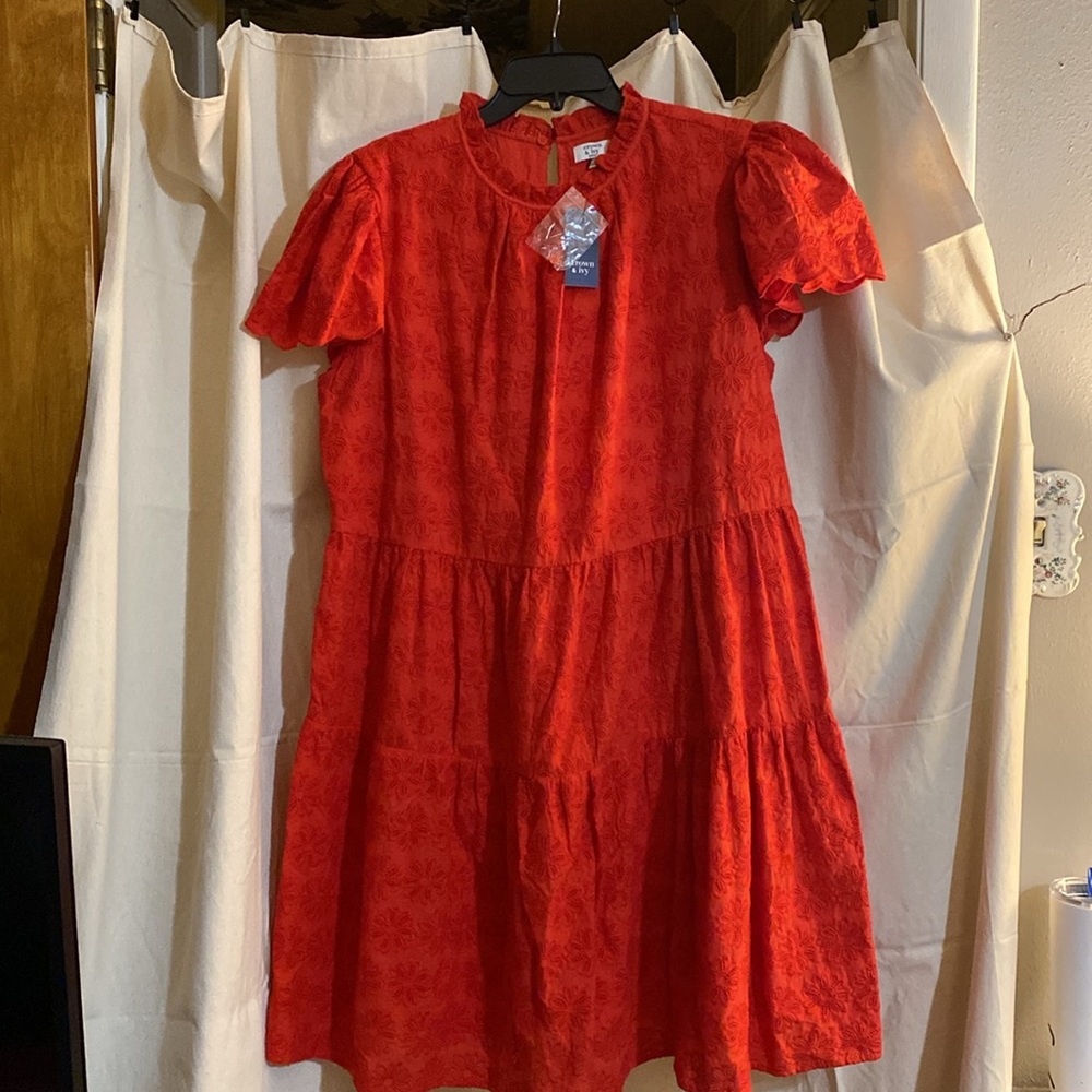 Red floral eyelit dress